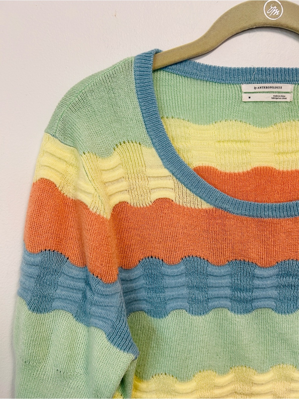 Anthropologie Colorblocked Novelty-Stitch Scalloped Striped Wave Tee Womens M - Picture 7 of 16